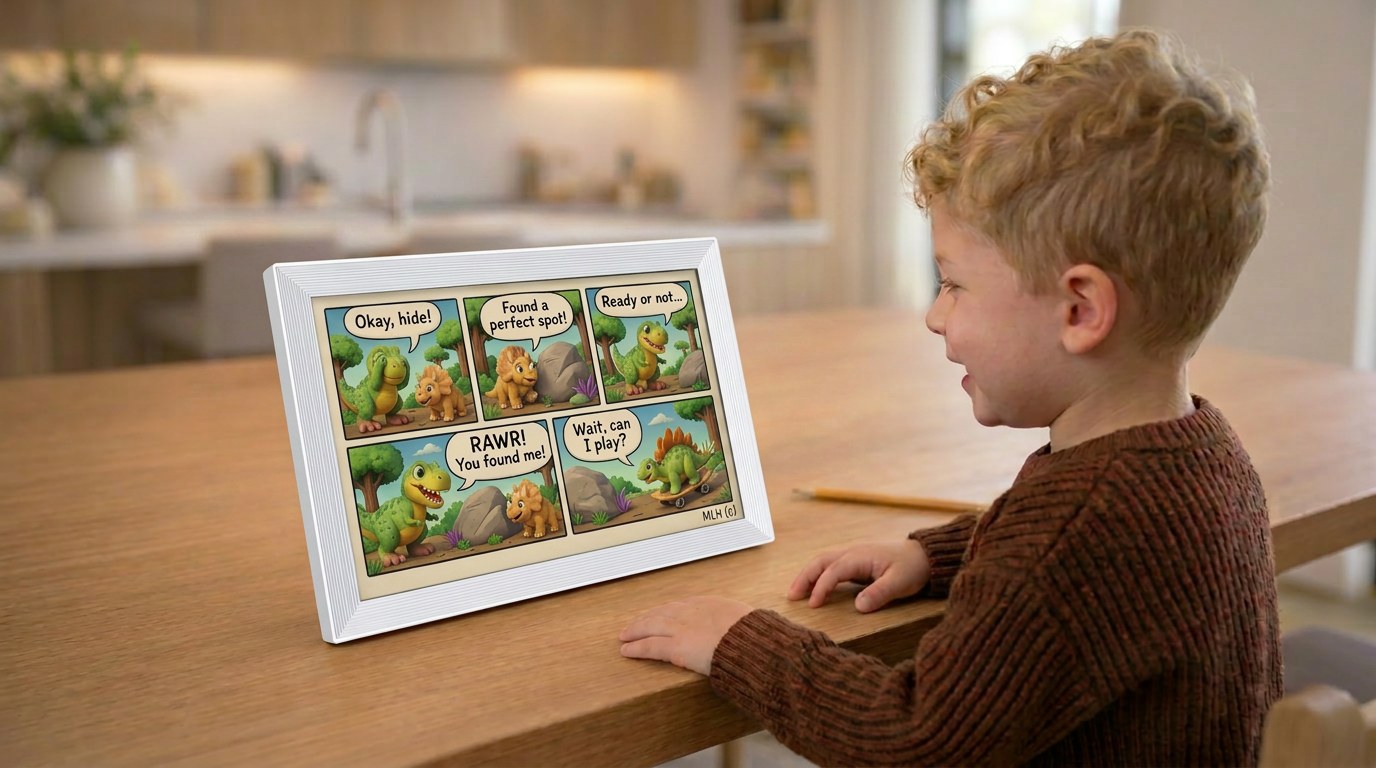 Dinosaur comic strip story on the frame