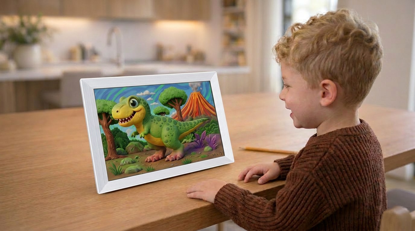 Enhanced cartoon of the dinosaur drawing