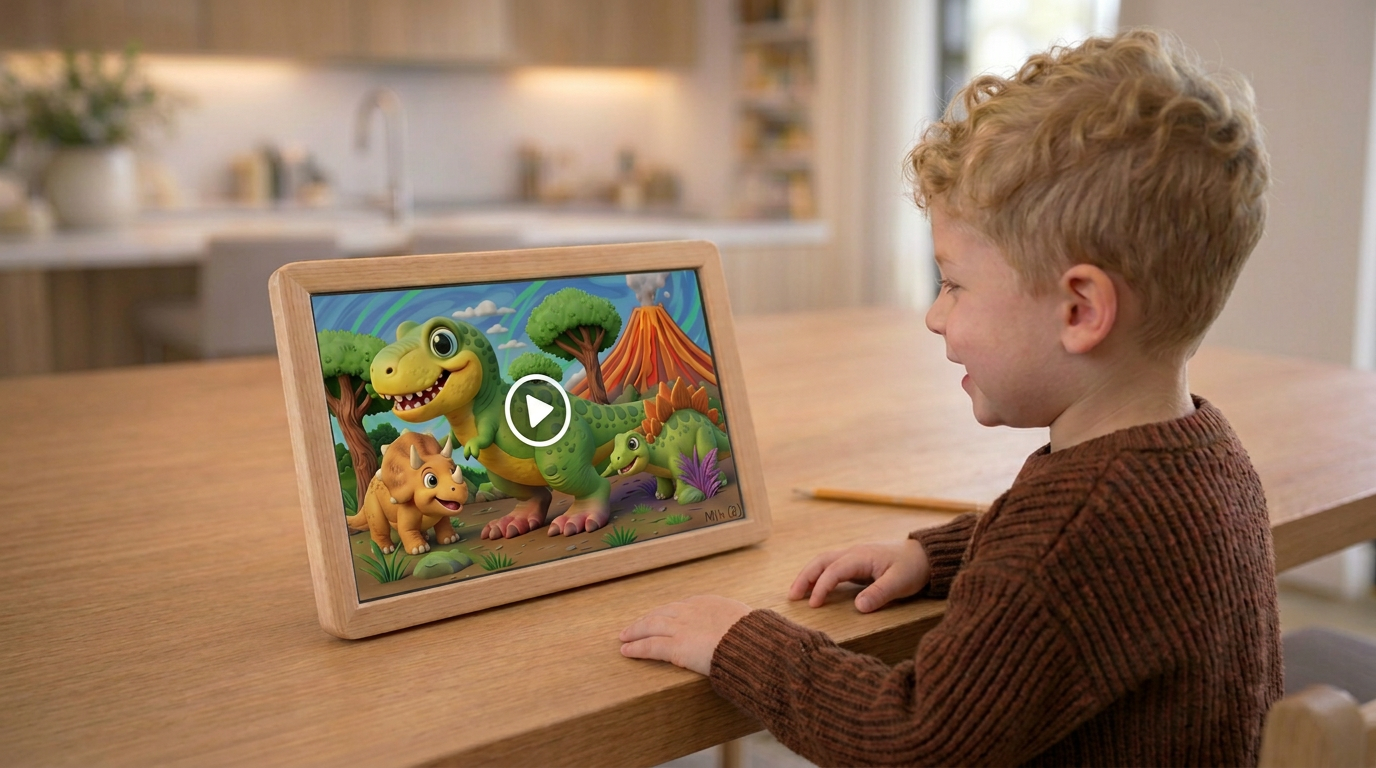 Animated dinosaur video on the frame