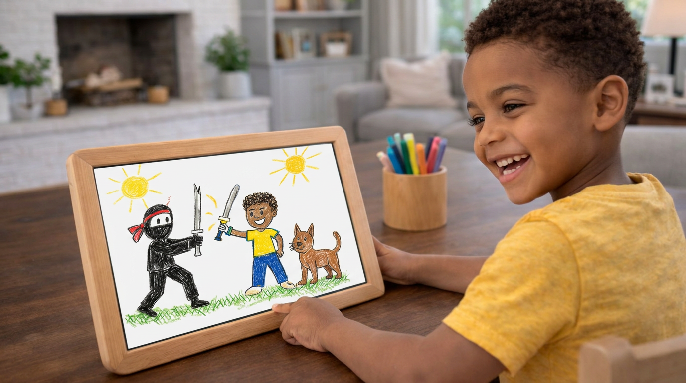 Original ninja drawing preserved on frame