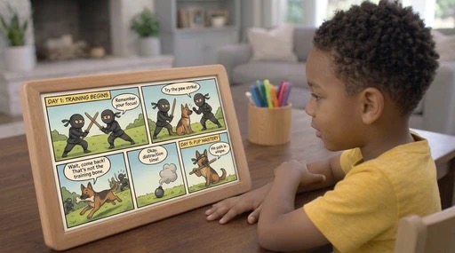 Ninja comic strip story on the frame