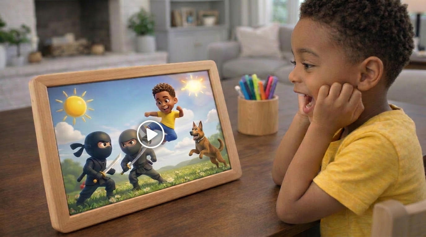 Animated ninja video on the frame