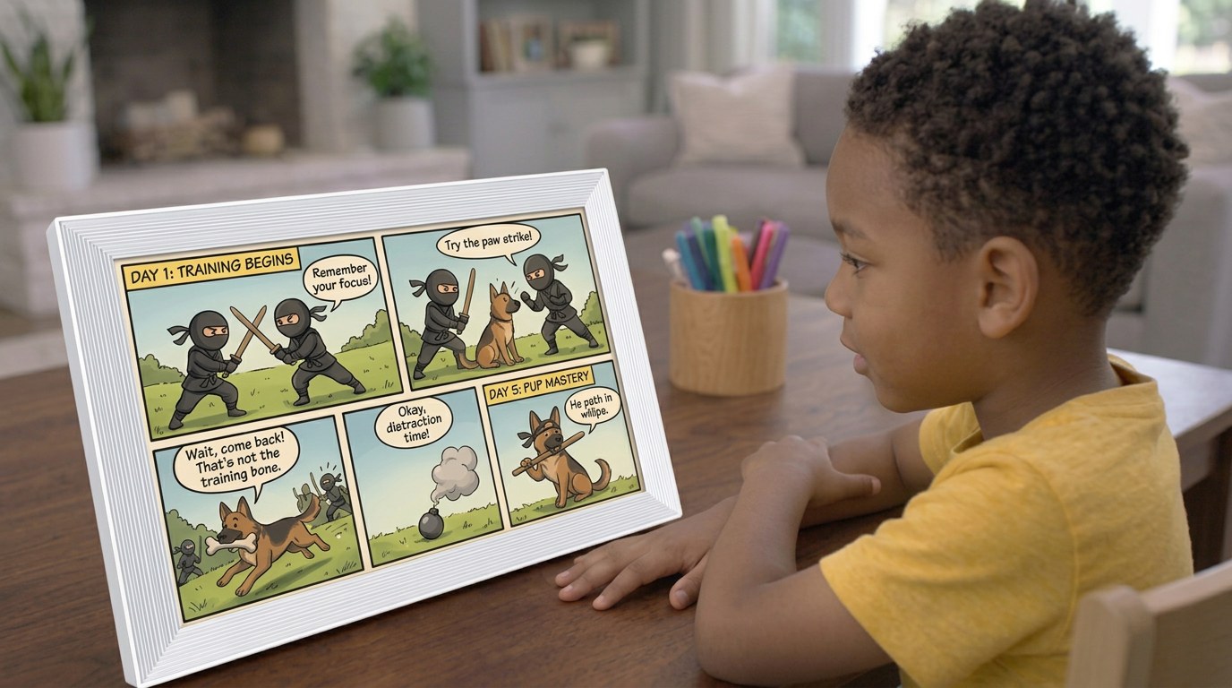 Ninja comic strip story on the frame