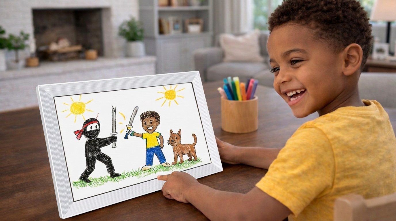 Original ninja drawing preserved on frame