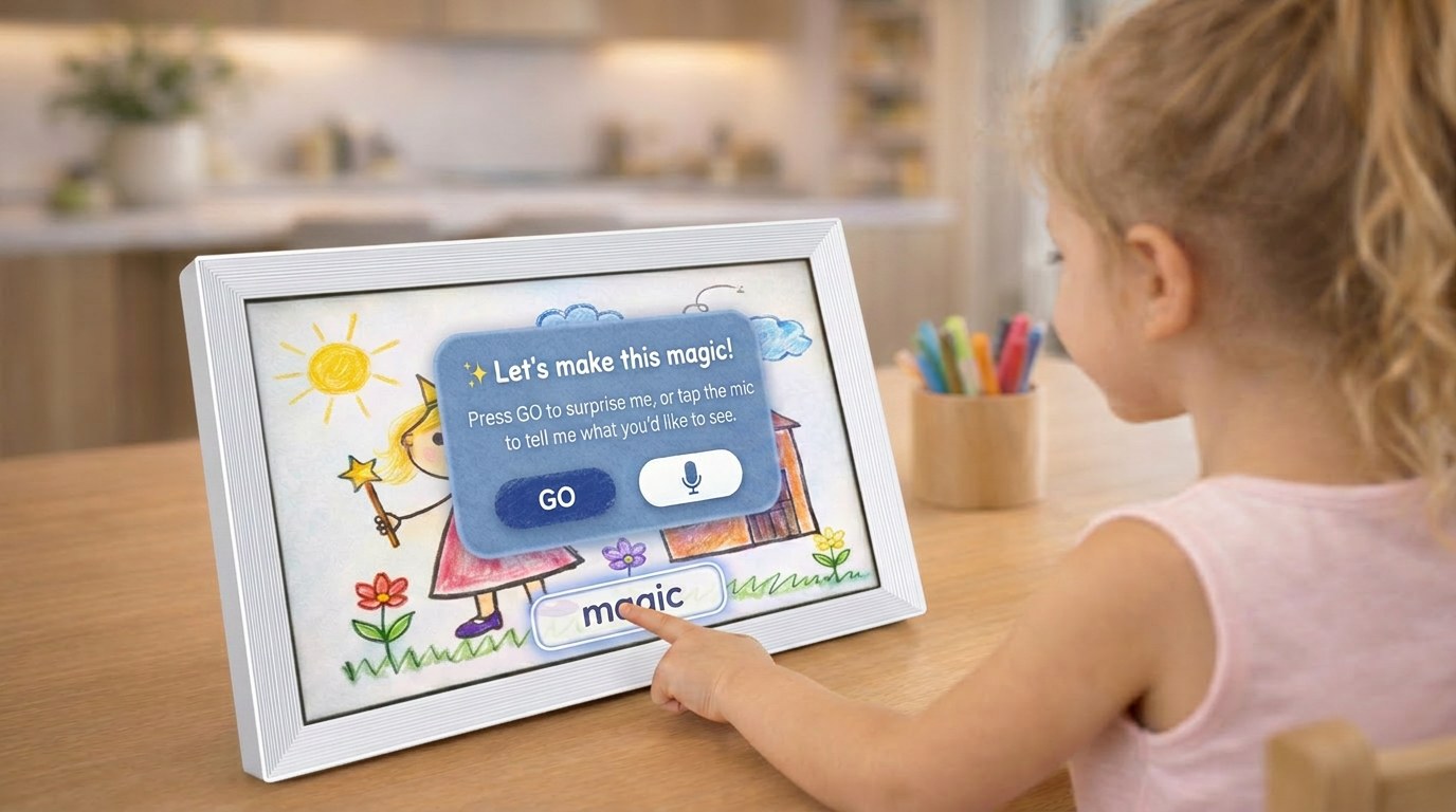 Child using voice to direct the magic on the frame
